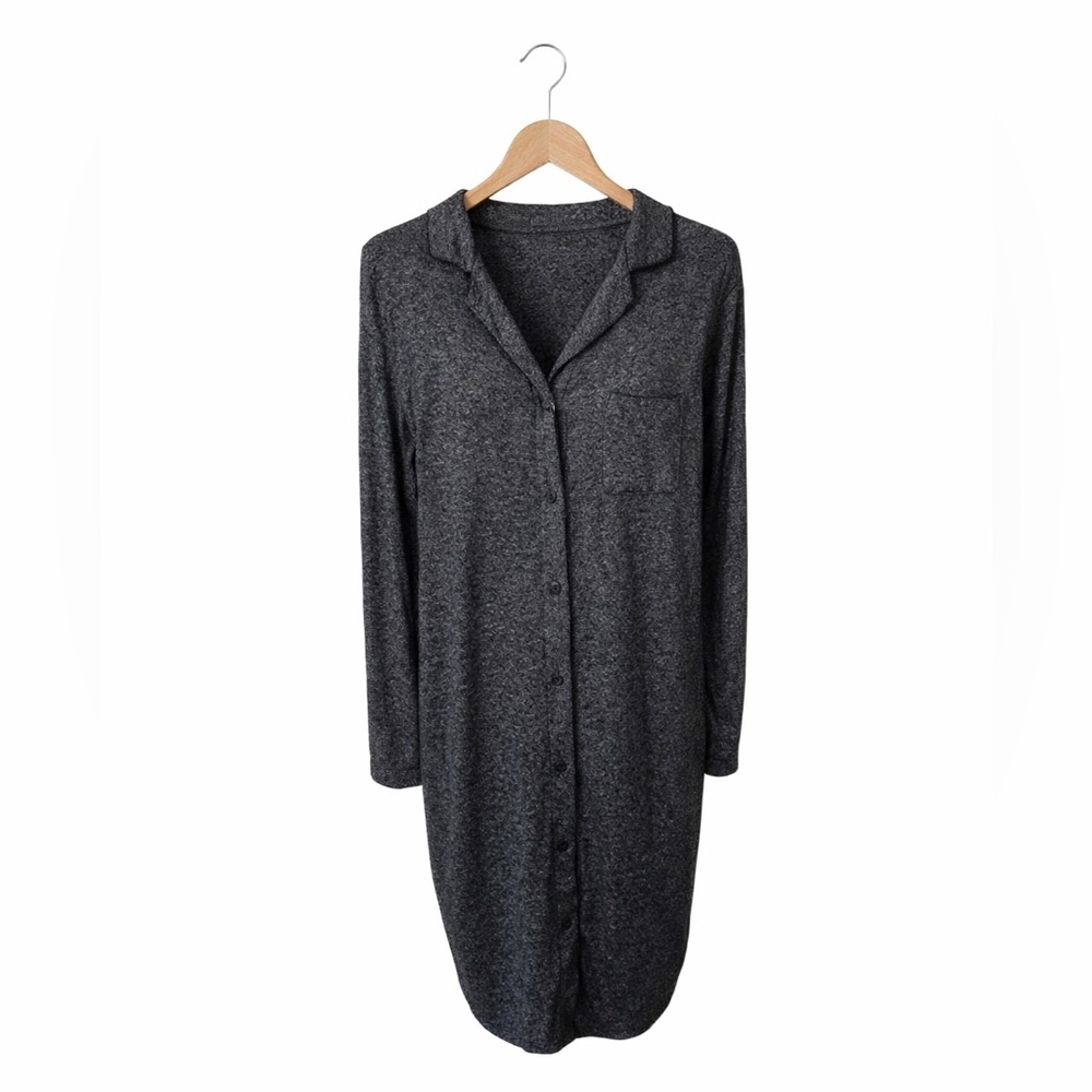 Stars Above Gray Button Up Sleep Shirt Small Cozy Loungewear Pajama Soft